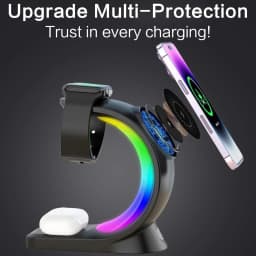 15W Fast Wireless Charger 3-in-1 Magnetic Stand 6-Color RGB Light Multi-Device Charging Station for Apple Devices iPhone AirPods Apple Watch Home Office Desk Bedside Table Organizer Gift Box Packing Travel Foldable