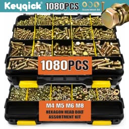 1080Pcs M4 M5 M6 M8 Yellow Zinc Plated Hex Head Bolt Nut & Washer Assortment Kit Carbon Steel Fasteners With Storage Case
