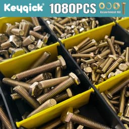 1080Pcs M4 M5 M6 M8 Yellow Zinc Plated Hex Head Bolt Nut & Washer Assortment Kit Carbon Steel Fasteners With Storage Case
