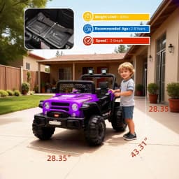 12V Purple Kids Ride‑On Jeep SUV Truck, Electric Toy Car with 7AH Battery, 2×550# Motors, Pre‑Paired Remote Control, Plastic Seat Wheels, US Full‑Environment‑Friendly for Children Gift