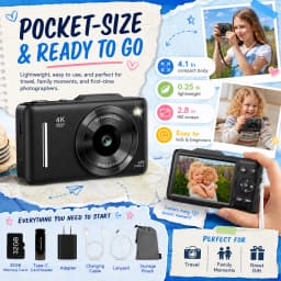 4K Digital Camera For Teen Students, 48MP Compact Photo Video Camcorder With 16X Digital Zoom, Portable Point‑and‑Shoot Camera With 32GB Card For Travel Daily Self‑Shooting