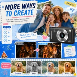 4K Digital Camera For Teen Students, 48MP Compact Photo Video Camcorder With 16X Digital Zoom, Portable Point‑and‑Shoot Camera With 32GB Card For Travel Daily Self‑Shooting