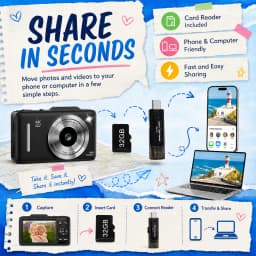 4K Digital Camera For Teen Students, 48MP Compact Photo Video Camcorder With 16X Digital Zoom, Portable Point‑and‑Shoot Camera With 32GB Card For Travel Daily Self‑Shooting