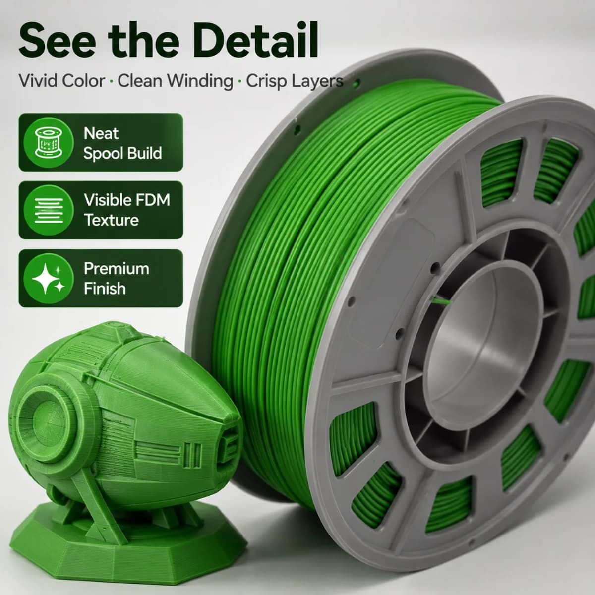 PETG 3D Printer Filament 1.75mm, 300g Compact Spool Solid Green, Dimensional Accuracy +/- 0.03mm, Smooth Feeding for FDM Printers