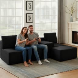 Black Premium Corduroy Modular L‑Shape Sectional Sofa, Chaise Lounge Couch with Widened Armrest, Vacuum Packed No Assembly for Indoor Daily Relax
