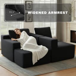 Black Premium Corduroy Modular L‑Shape Sectional Sofa, Chaise Lounge Couch with Widened Armrest, Vacuum Packed No Assembly for Indoor Daily Relax