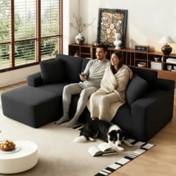 Black Premium Corduroy Modular L‑Shape Sectional Sofa, Chaise Lounge Couch with Widened Armrest, Vacuum Packed No Assembly for Indoor Daily Relax