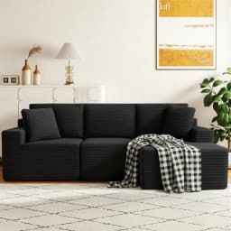 Black Premium Corduroy Modular L‑Shape Sectional Sofa, Chaise Lounge Couch with Widened Armrest, Vacuum Packed No Assembly for Indoor Daily Relax