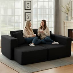 Black Premium Corduroy Modular L‑Shape Sectional Sofa, Chaise Lounge Couch with Widened Armrest, Vacuum Packed No Assembly for Indoor Daily Relax