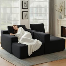 Black Premium Corduroy Modular L‑Shape Sectional Sofa, Chaise Lounge Couch with Widened Armrest, Vacuum Packed No Assembly for Indoor Daily Relax