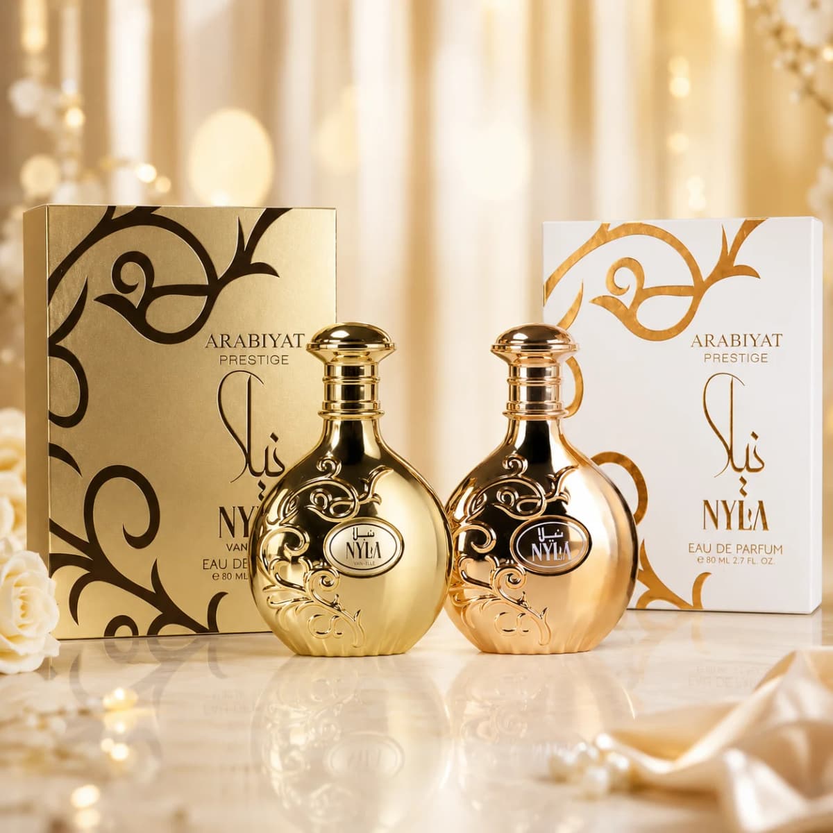 Arabiyat Prestige Nyla Perfume Bundle Gold Rose‑Gold 80ml EDP For Women Oriental Long‑Lasting Scent Gift Kit