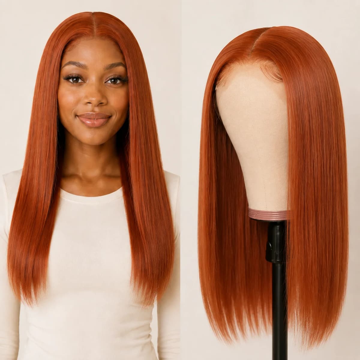 TIMOPOL 20 Inch #350 Ginger Orange Straight Human Hair Wig, 13×4 HD Lace Front Wig for Black Women, 100% Human Hair, Pre-Plucked Natural Hairline