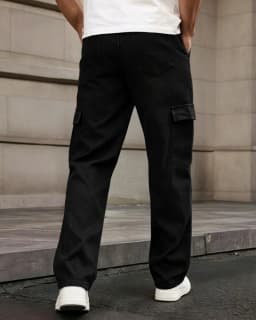 Men'S Black Multi-Pocket Cargo Pants Made from Non-Stretch Fabric, Loose-Fitting Casual Jeans, Suitable for Daily Outdoor Work in All Seasons, Machine Washable