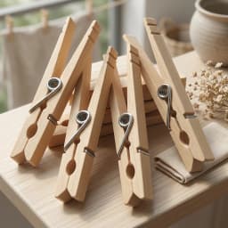 50 Pack Light Brown Wooden Clothespins, Birch Hardwood Laundry Clips with Steel Spring for Clothes Drying