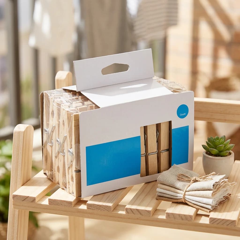 50 Pack Light Brown Wooden Clothespins, Birch Hardwood Laundry Clips with Steel Spring for Clothes Drying