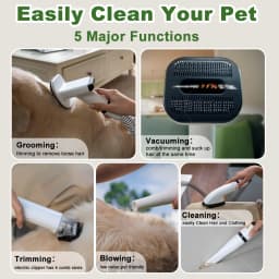 Pet Grooming Kit Cat/Dog Hair Vacuum with 2.5L Large Capacity,5 in 1 Professional Pet Blow&Suction Machine with 5 Blow Settings and 3 Suction Level, Low Noise Pet Hair Cleaner for All Hair Type
