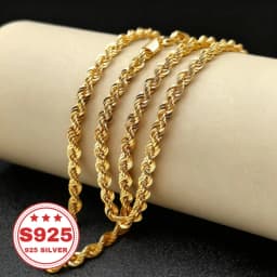 24K Gold-Plated 925 Silver 4mm Twisted Chain, Durable and Hypoallergenic, Never Fades. An Ideal Gift for Men, Women, Wives, Girlfriends, and Mothers for Anniversaries, Birthdays, and Special Occasions. Perfect for Christmas and Halloween