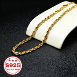 24K Gold-Plated 925 Silver 4mm Twisted Chain, Durable and Hypoallergenic, Never Fades. An Ideal Gift for Men, Women, Wives, Girlfriends, and Mothers for Anniversaries, Birthdays, and Special Occasions. Perfect for Christmas and Halloween