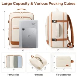 40L Travel Backpack For Women, Carry On Bag Flight Approved, Waterproof Backpack With 3 Packing Cubes, Weekender Personal Item Bags For Airplane Travel Essentials, TSA Approved