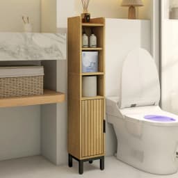 5‑Tier Corner Toilet Paper Storage Cabinet, Freestanding Bathroom Organizer With Door and Adjustable Shelf For Small Spaces