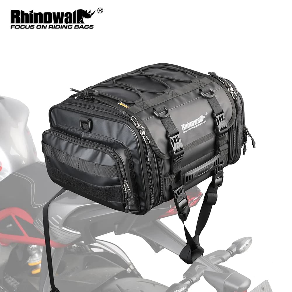 Rhinowalk Motorcycle Rack Bag Waterproof 19L-80L Expandable Big Capacity Motor Travel Back Luggage Trunk For Most Motorcycles