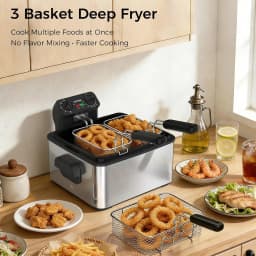 Electric Deep Fryer with 3 Baskets, 4.75QT Stainless Steel Countertop