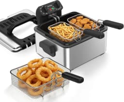 Electric Deep Fryer with 3 Baskets, 4.75QT Stainless Steel Countertop