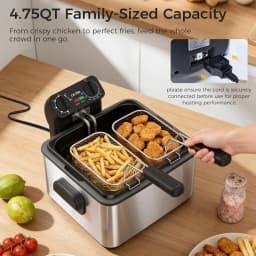 Electric Deep Fryer with 3 Baskets, 4.75QT Stainless Steel Countertop