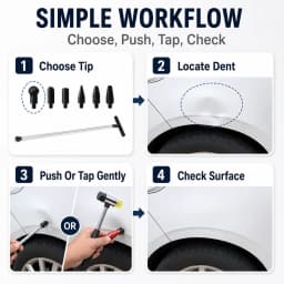 Auto Dent Repair Tool Kit for Shallow Car Body Dent Repair With T-Handle Rod, Rubber Mallet, Repair Tips And Wedge Tools For Garage And DIY Vehicle Maintenance