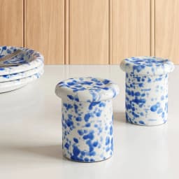 Blue Splatter Stoneware Salt And Pepper Shaker Set - Kitchen Seasoning Dispenser Set