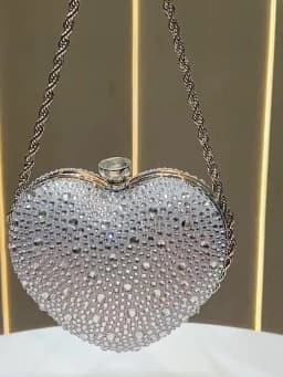 Women Golden Rhinestone Heart Evening Clutch Bag Detachable Chain Shoulder Crossbody Bag Luxury Wedding Bridal Purse Prom Party Cocktail Handbag