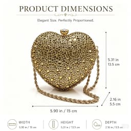 Women Golden Rhinestone Heart Evening Clutch Bag Detachable Chain Shoulder Crossbody Bag Luxury Wedding Bridal Purse Prom Party Cocktail Handbag
