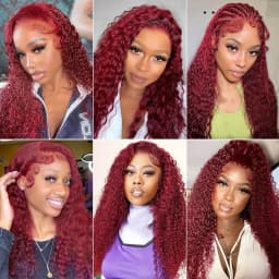 Water Wave 99J Burgundy 13x6 Lace Frontal Wig Human Hair 30 34Inch HD Lace Front Wigs Red Wine Curly Wigs PrePlucked 200 Density