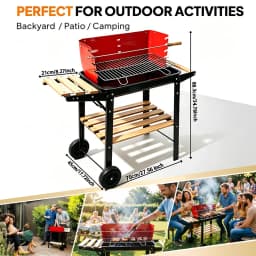 5-Speed Height-Adjustable, Temperature-Controlled, Cart-Style Charcoal Grill with Casters and Complete Set of Grilling Tools—Large-Capacity Outdoor Home Charcoal Grill for Grilling Fish and Chicken, Ideal for Large Gatherings—Portable, Mobile BBQ Grill