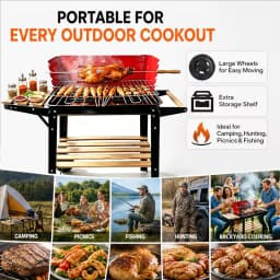 5-Speed Height-Adjustable, Temperature-Controlled, Cart-Style Charcoal Grill with Casters and Complete Set of Grilling Tools—Large-Capacity Outdoor Home Charcoal Grill for Grilling Fish and Chicken, Ideal for Large Gatherings—Portable, Mobile BBQ Grill
