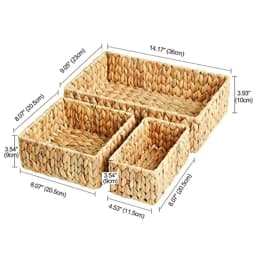 Wicker Baskets for Organizing 3Pack, Large and Small Wicker Storage Baskets Set, Hand Woven Baskets for Storage, Natural Water Hyacinth Storage Baskets for Pantry Shelf