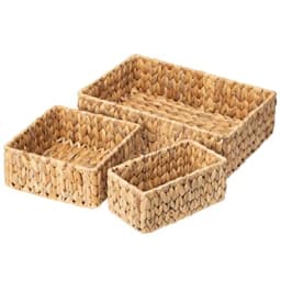 Wicker Baskets for Organizing 3Pack, Large and Small Wicker Storage Baskets Set, Hand Woven Baskets for Storage, Natural Water Hyacinth Storage Baskets for Pantry Shelf
