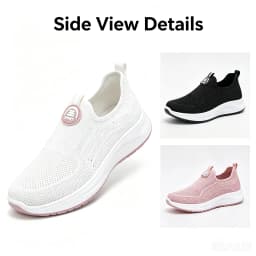 2026 New Women Slip On Walking Sneakers Breathable Flying Knit Mesh Casual Loafers Lightweight Cushion Platform Non Slip Soft Sole Comfort Athletic Footwear Multicolor Lazy Slip-in Trainers Plus Size 35-44 For Daily Shopping Gym Workout Travel Outdoor Eld
