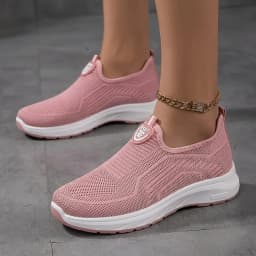 2026 New Women Slip On Walking Sneakers Breathable Flying Knit Mesh Casual Loafers Lightweight Cushion Platform Non Slip Soft Sole Comfort Athletic Footwear Multicolor Lazy Slip-in Trainers Plus Size 35-44 For Daily Shopping Gym Workout Travel Outdoor Eld