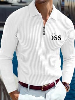 Men's Long-Sleeve Polo Shirt Autumn/Winter 2026 Striped Print & Letter Print Comfortable Casual Design