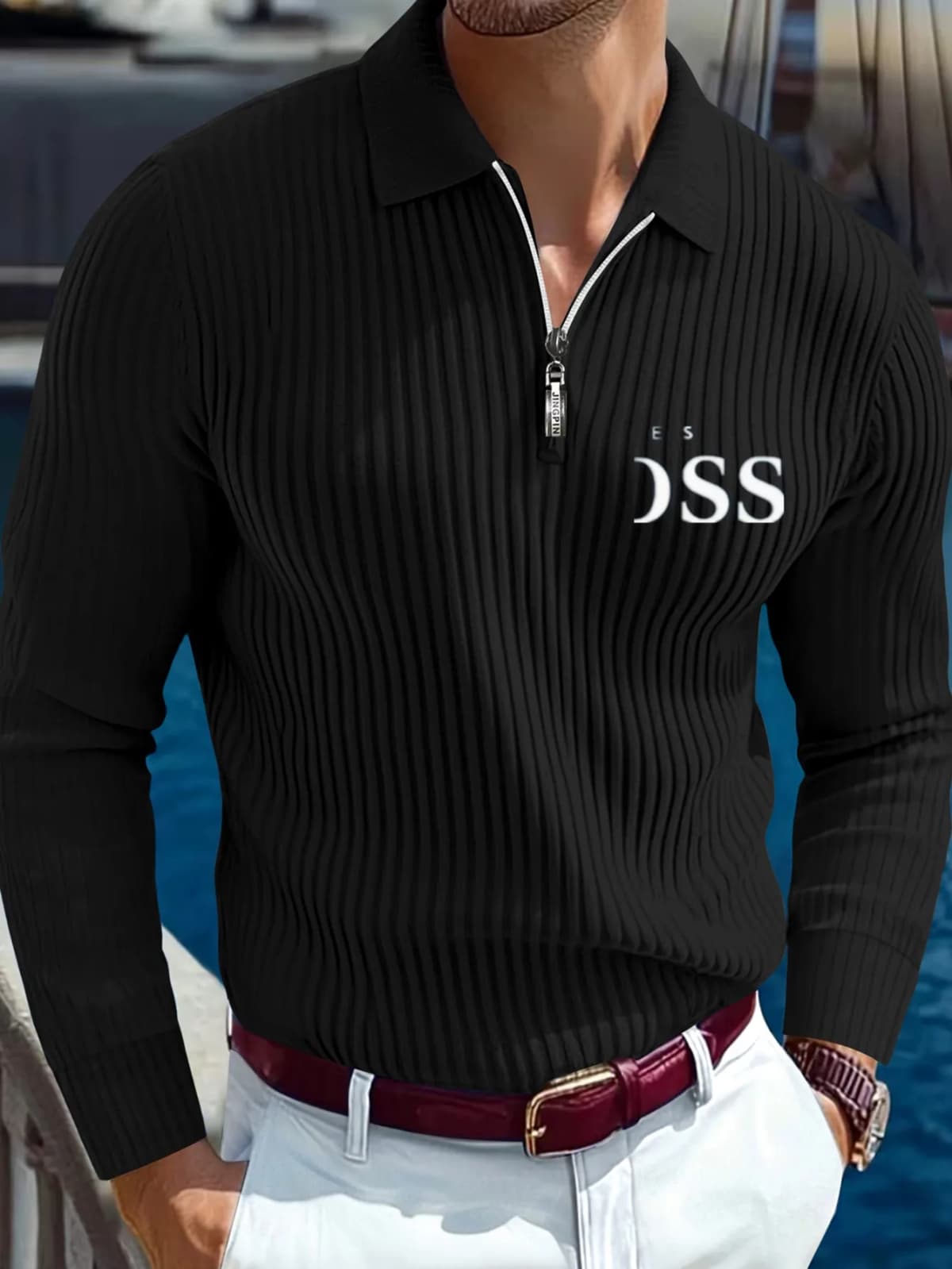 Men's Long-Sleeve Polo Shirt Autumn/Winter 2026 Striped Print & Letter Print Comfortable Casual Design