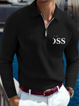 Men's Long-Sleeve Polo Shirt Autumn/Winter 2026 Striped Print & Letter Print Comfortable Casual Design