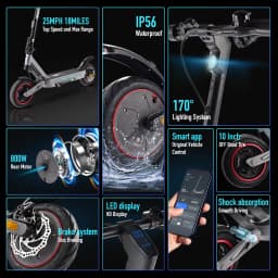 ZWHEEL ZSA PLUS Foldable Electric Scooter APP Control 800W Peak 25 MPH 36V10Ah Battery 18 Miles Suspension Shock Absorption Rear Disc Brakes 10'' Road Tires Turn Signals Hands-Free Unlock 4-Modes Lightweight Easy Carry Commuting Escooter US Stock