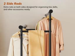 BePatio Double-Rod Clothes Rack for Closets,Heavy Duty Clothing Rack with Net Pocket Hold Up to 210LBS,Metal Garment Rack Sturdy Coat Rack With Wheels for Bedroom Laundry Living Room, Black