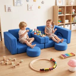 Modular Kids Play Couch Toddler Couch Fort With Washable Covers, Kids Modular Sectional Sofa For Playroom Kidsroom And Bedroom,