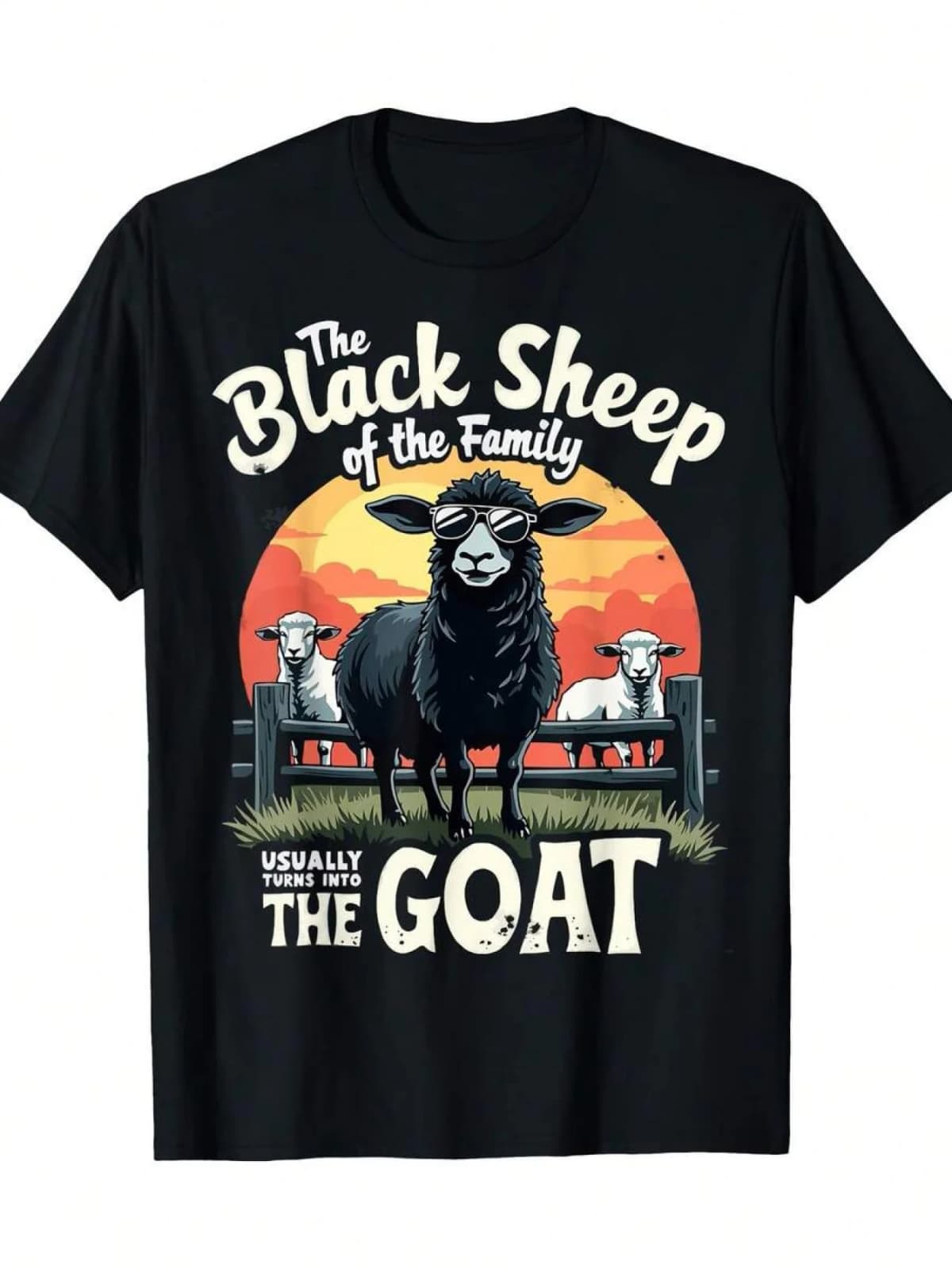Plus Size[Printed T-Shirt] Black Sheep Family Goat Pattern T-Shirt| Casual Round-neck T-shirt, Machine Washable, for Teenager