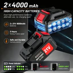 21V Cordless Leaf Blower Lightweight Variable Speed Storm Gun 950000RPM with 2X4.0Ah Batteries and Charger for Dust Removal Snow Clearing Yard Cleaning