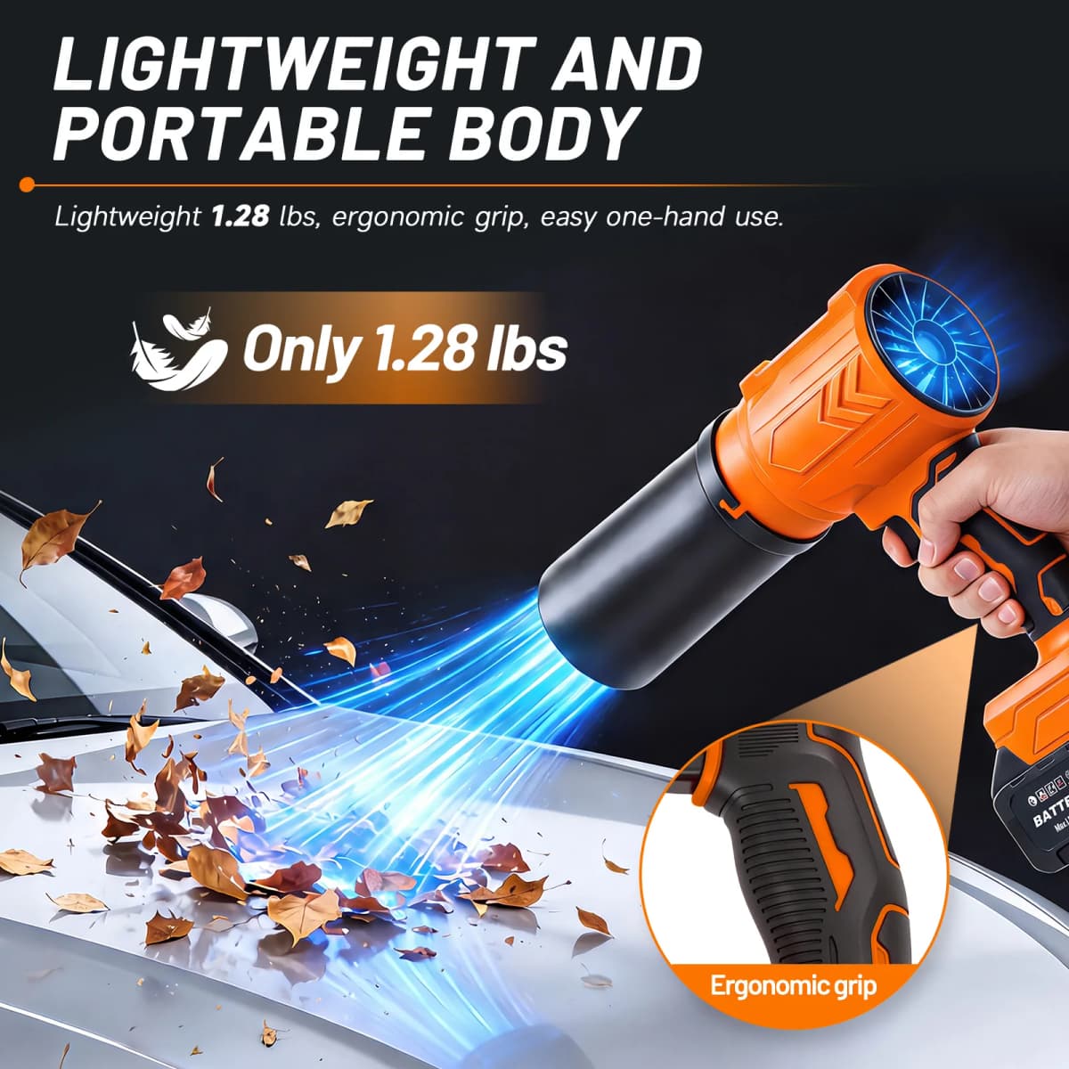 21V Cordless Leaf Blower Lightweight Variable Speed Storm Gun 950000RPM with 2X4.0Ah Batteries and Charger for Dust Removal Snow Clearing Yard Cleaning