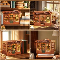 Original CUTEBEE 216pcs Mrs.Hunt Bakery Book Nook Kit DIY Miniature House Bakery Dessert Shop Dollhouse Booknook for Adults Tiny House Bookshelf Decor 3D Wooden Puzzle DIY Craft Gifts for Family Friends book nook para montar gifts for books fans