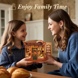 Original CUTEBEE 216pcs Mrs.Hunt Bakery Book Nook Kit DIY Miniature House Bakery Dessert Shop Dollhouse Booknook for Adults Tiny House Bookshelf Decor 3D Wooden Puzzle DIY Craft Gifts for Family Friends book nook para montar gifts for books fans